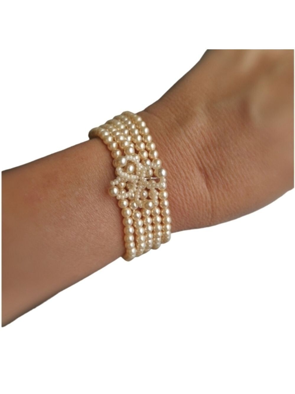 Vintage Czech Cream pearl  cuff bracelet stretch